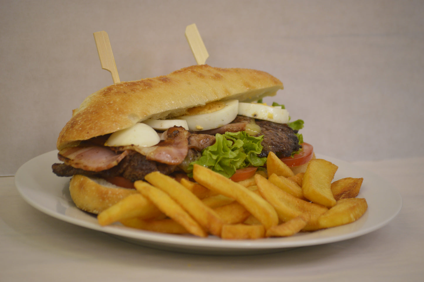 Chivito uruguayan beef sandwich w/fries