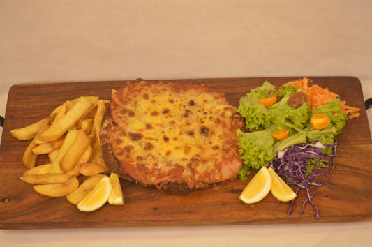 Beef snitchel napolitana w/ fries and salad